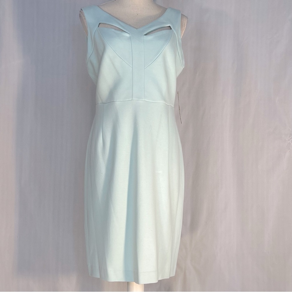 Gianni Bini Gia Dress Sleeveless Light Blue Knit Cutouts Lace Upper Back 12